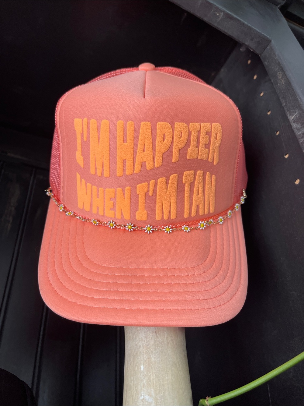 OTTO Coral Trucker Hat with Yellow-Orange Lettering